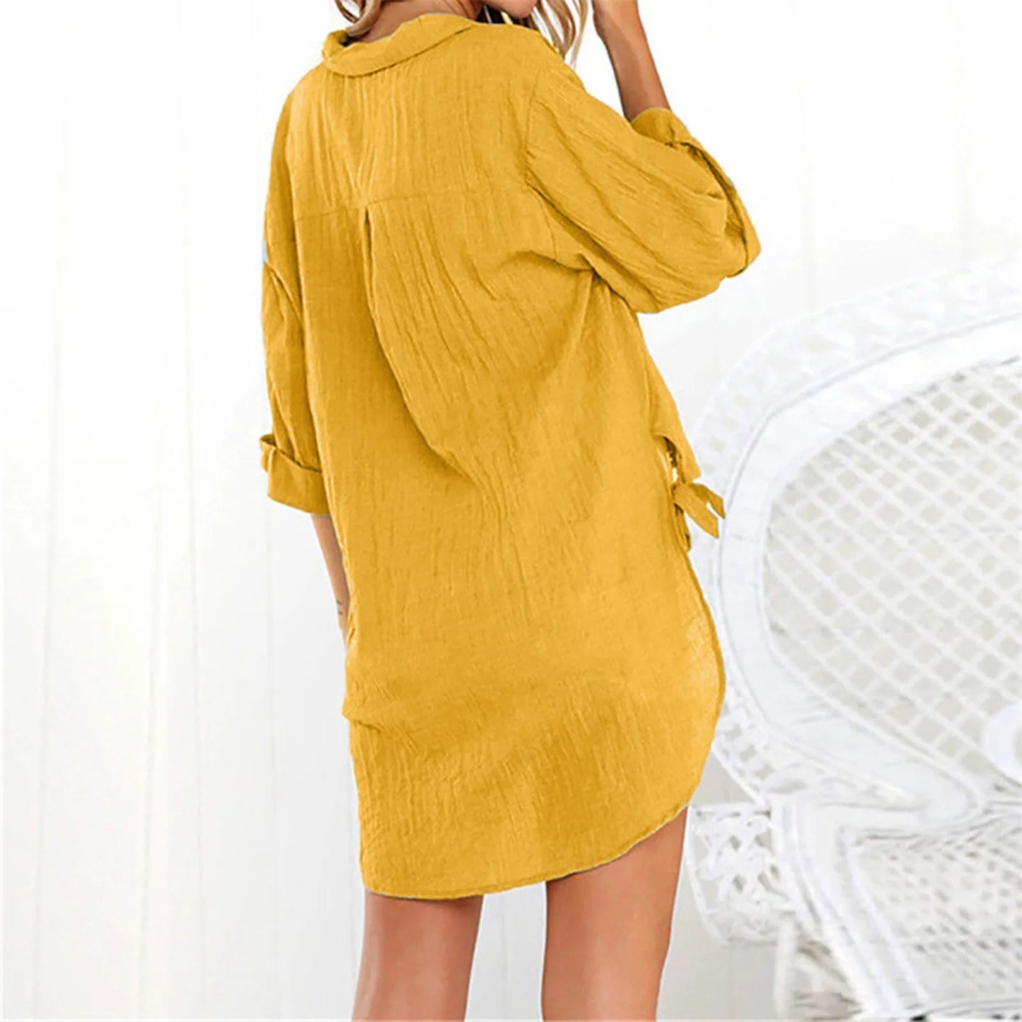 Women Cotton Oversized Linen Blouse - Long Sleeve