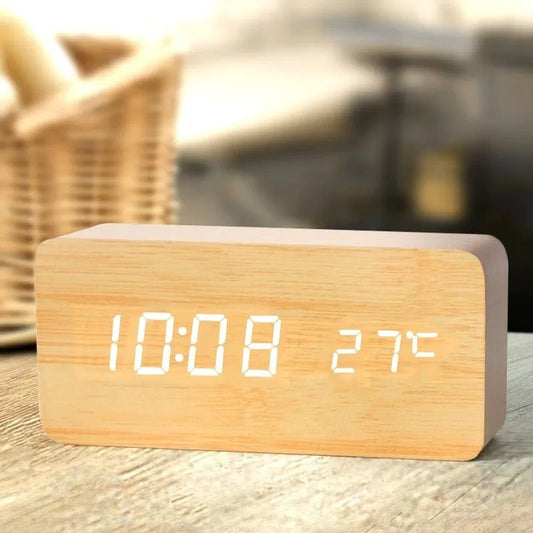 Wooden LED Digital Alarm Clock with Temperature