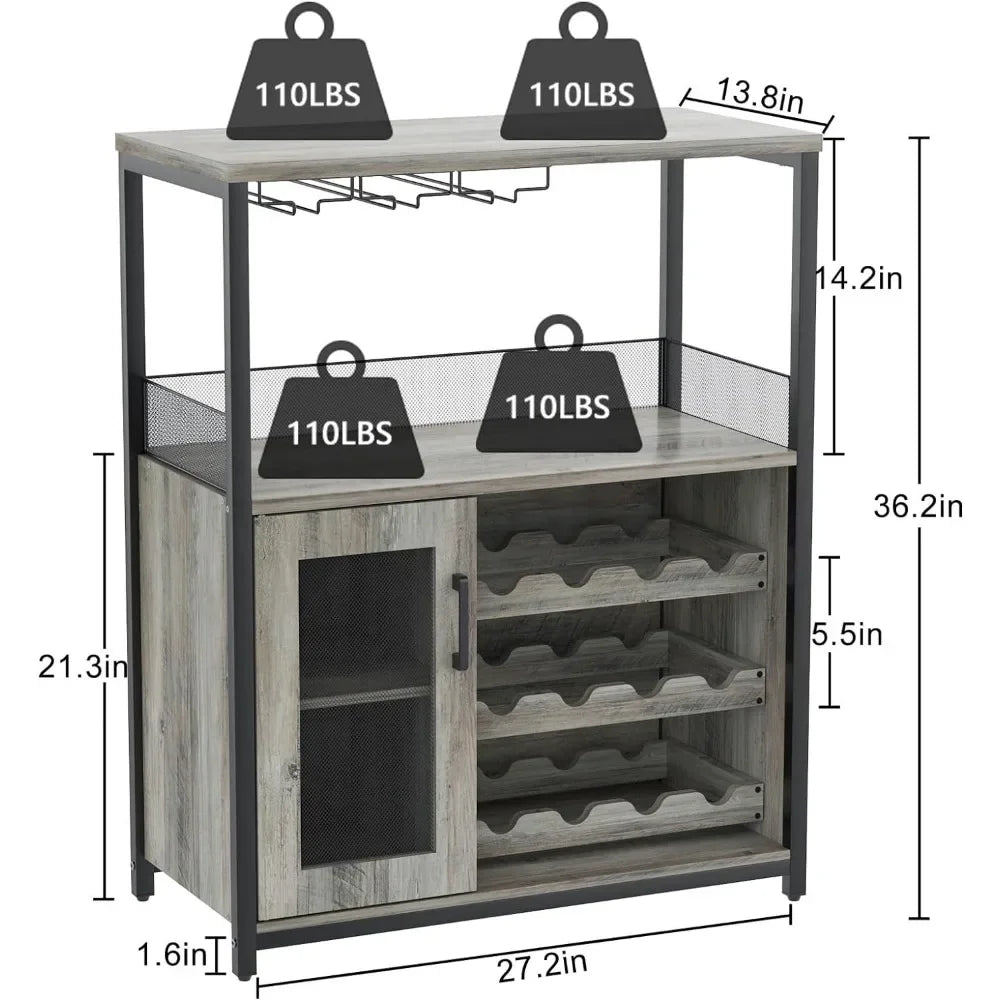Industrial Wine Rack Cabinet With Glass Holder