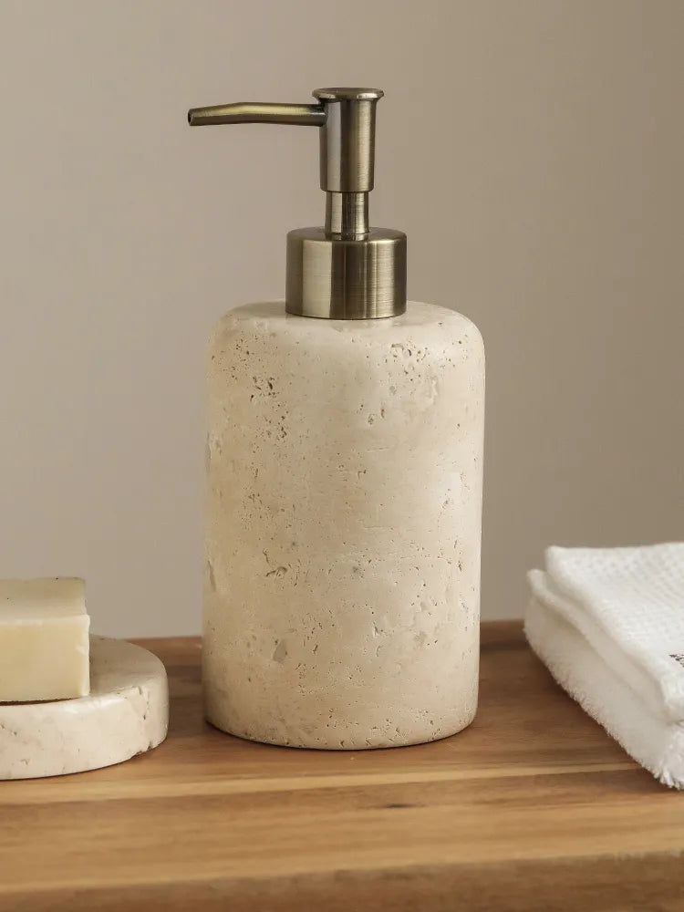 Stone Bathroom Soap Dispensers Set - 4PCS Mouthwash, Toothbrush ,Cup, & Soap Dish