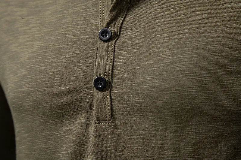 Men's Cotton Button Henley - Long Sleeve