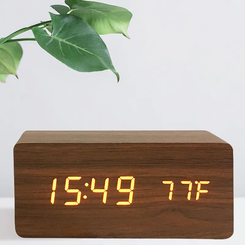Wooden LED Digital Alarm Clock with Temperature