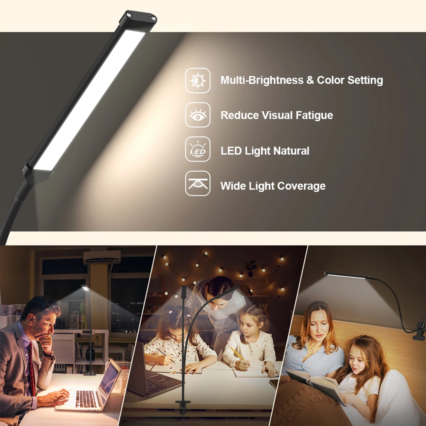 10W LED Clamping Desk Lamp with Dimmable 3 Lighting Modes