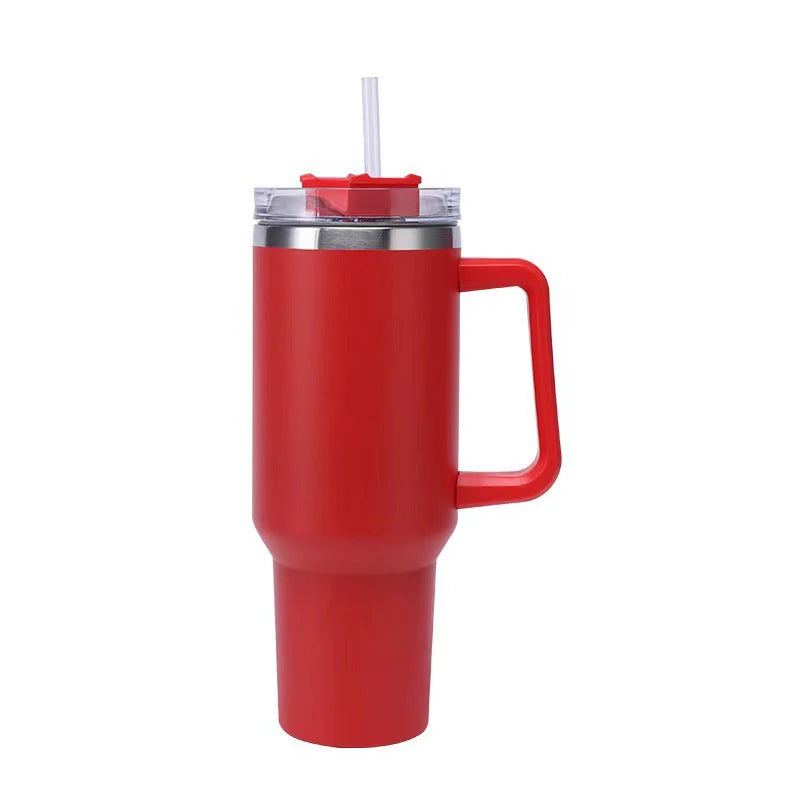 Stainless Steel Insulated Water Bottle, Vacuum Flask With Handle Straw